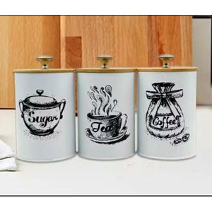 3PCS Kitchen Canister Set with Wooden Lid – White