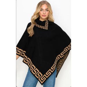 Women's Wrap Shawl / Poncho – Elegant Black & White Geometric Pattern