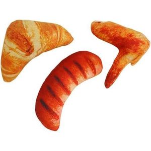 3-Piece Chew toy Set:  sausage, chicken wing, Hot Dog, Hand Wings, Croissant for dog cat