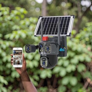 Stand Alone Solar Powered Security Solution V380 Pro App 12MP Ultra HD 4G PTZ Rotating Multiple Lens COLORED night vision Loud Siren Alarm Outdoor Security Solar Camera