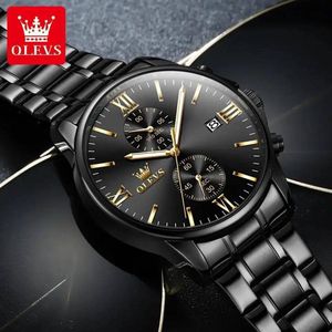 Olevs Men’s Luxury Chronograph Watch – Waterproof Quartz with Date Display, Stainless Steel (Black-Gold) ni