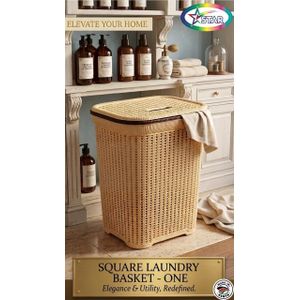 Star Square Laundry Basket with Lid – Durable Plastic Clothes Hamper with Handles, Ventilated Design