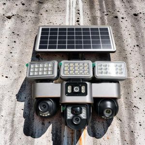 	Waterproof and durable Cloud Storage Support 12MP 4G PTZ Multiple Lens screens Solar Camera with Solar Flood Light