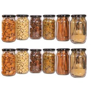 Home Glass Mason Jar With Airtight Black Lids (500Ml)