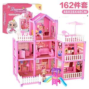 Doll House Playset – 162 Pieces Kids Miniature House With Furniture Accessories 48 x 28 x 48 cm