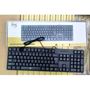 SHK Black Antelope Wired Keyboard – Ergonomic Full-Size USB Keyboard, Durable Keys, Quiet Typing, Plug & Play, Office & Gaming Compatible