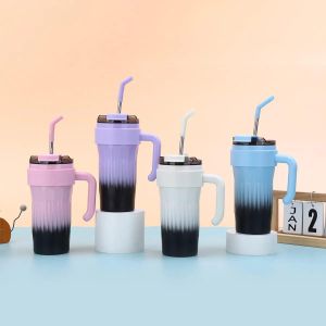 Large Gradient Travel Tumbler With Handle & Straw – Leak-Proof Lid – Portable Drink Cup