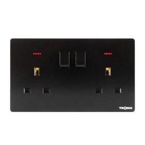 Black - Twin Switch Socket with Neon