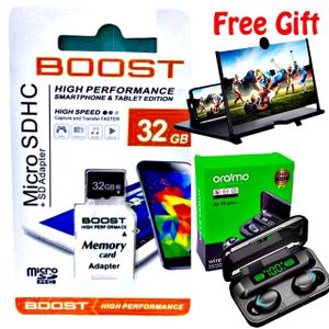 Boost 32 GB Micro SDHC Memory card // Smartphone Magnifier // Oraimo F9 Earbuds 