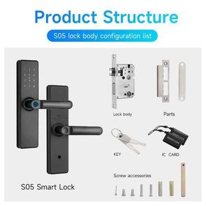 Smart Lock Fingerprint Recognition WiFi Bluetooth Screen Electronic Lock Modern Entry Door for Home Office Department