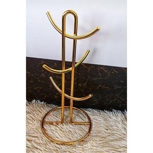 Heavy Golden Metal Cup Holder 6-Hook Mug Stand for Kitchen, Coffee Bar, or Office Display