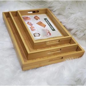 Bamboo Heavy Duty Set Of 3 Dinner Food Trays 3 In 1 Serving Trays/ Wooden Serving Trays 
