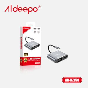 Aldeepo  AD-KZ150 4-in-1 Type-C Hub – HDMI, VGA, USB 3.0 & PD Adapter