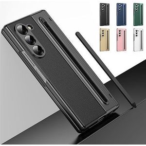 Luxury Foldino Leather Case for Samsung Galaxy Fold 5 with S Pen Slot, Hinge, Camera and Front Screen Protection - Black Business Class Premium PU Cover