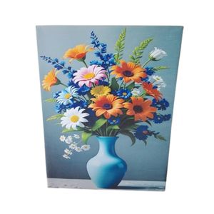 Summer Bloom – Vibrant Wildflower Bouquet in Blue Vase Canvas Wall Art