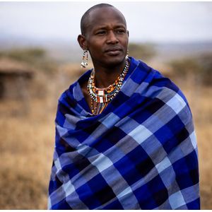 Maasai shuka - Big Boxes Design, Blue Maasai Shuka