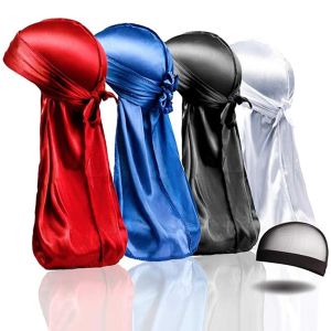 4PCS Silky Satin Durags for Men Women Waves, with extra Long Tails