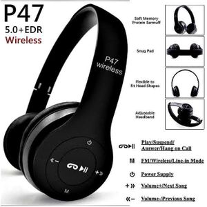 P47  Wireless Bluetooth Headphones, TF Card Slot ,black