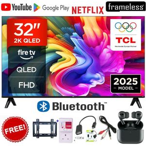TCL 32S5 32 Inch QLED TV S-Series – Full HD HDR Smart Android Google TV, Netflix, YouTube, WiFi, Bluetooth, Built-In Decoder+FREE BRACKET+TV GUARD+EARPODS+OTG&RCA CABLE 