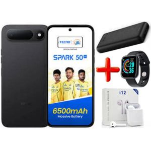 Tecno SPARK 50, 4G, (4+4)8GB RAM + 128GB ROM STORAGE, IPS LCD DISPLAY, 6500mAh, 50MP CAMERA, (1 YEAR WARRANTY) - Ink Black + FREE GIFTS