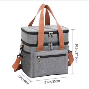 Double Compartment Thermal Insulated Lunch Box Food Bag Picnic Storage Bag