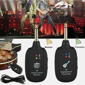 Wireless Guitar System with Rechargeable 2.4GHz 4 Channel Digital Guitar Transmitter and Receiver for Electric Guitar, Bass, Violin (Black)