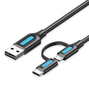 Vention USB 2.0 A Male to 2-in-1 Micro-B & USB-C Male Cable 1.5M, Black, PVC Type – Charging & Data Transfer Cable for Smartphones, Tablets & USB Devices