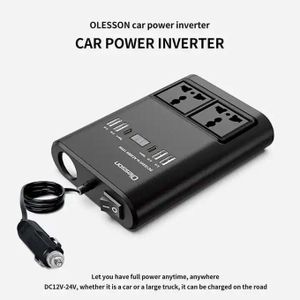 Olesson 1662 Car Power Inverter 150W Power Socket Car Cigarette Lighter 12V/24V to 220V Car Inverter with 4 USB Ports and Type C Port and LED Battery Level Display