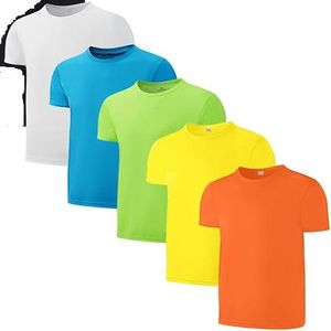 5 color Pack Unisex Youth Kids Mesh Athletic Quick Dry T Shirts Short Sleeve Moisture breathable Wicking Tee Shirts in  Black, Grey, LT Green, Navy, Pink, Red, Royal Blue, WhiteActive Tops (Age 4-12)