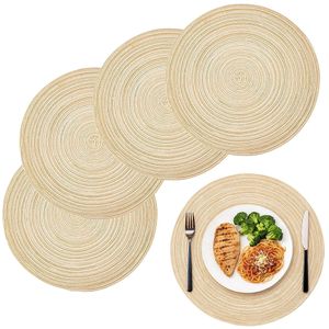 Placemats, 5pcs Woven Placemats Washable Round Braided Table Mats Heat Resistant Non-Slip