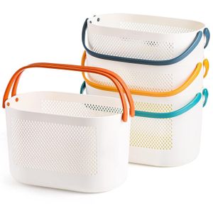 Cutesy Portable Desktop & Shower Organizing Basket - Small Plastic Storage Caddy with Handles - Kawaii Hollow Design Multi-purpose Bin for Cosmetics, Toiletries, and Stationery
