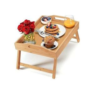Foldable Bamboo Breakfast in Bed Tray – Sturdy, Eco-Friendly Serving Table with Raised Edges and Handles for Meals, Laptops etc