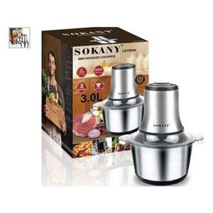 Sokany 800Watts, 3Ltrs, Electric Mincer, Stainless Steel Bowl, Food Mixer, grinder, Chopper for Meat, Vegetables, Carrots, onions, with 2 Speed Levels and 4 Stainless Steel Blades