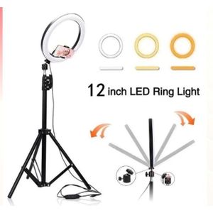 The bluetooth enabled 12-inch LED Ringlight Fill Light featuring a 58cm-210cm adjustable tripod stand and a mobile phone holder