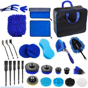 Car Detailing Kit, Car Detailing Brush Set, Car Wash Cleaning Kit, Car Detailing Brushes, Professional Car Care Kit for Interior Exterior Wheels, Blue-29 pcs