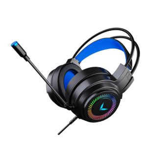 Wired gaming headset with built-in microphone, RGB LED lighting, and stereo surround sound.
