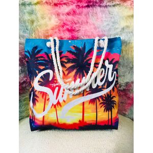 Colourful Abstract Pattern Rope Tote Bag – Large Canvas Beach & Shopping Bag with Rope Handles