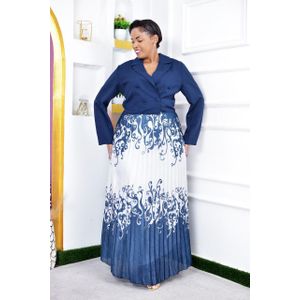 Blue Tallia Bosslady Women's Official Solid color 2pcs  set Pleat Maxi Long dress + Mid Coat Set 