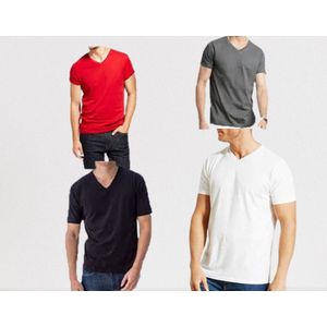 4 Pcs Men's V-Neck Cotton T-Shirts Short Sleeve
