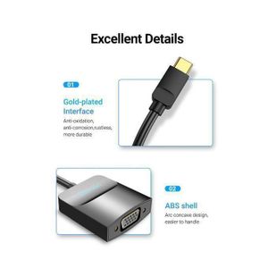 Vention TDDBB Type-C to VGA Adapter 0.15M – USB-C to Full HD 1080P VGA Display Converter for Laptop, MacBook, Projector & Monitor (Black)