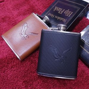 Hip Flask Whiskey Bottle – 200ml Portable Stainless Steel Flask (Brown & Black)