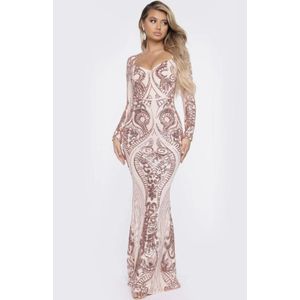 Amm Ladies Elegant Rose Gold Sequin Mermaid Dinner Gown