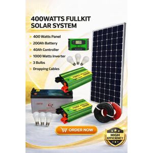 Solarmax 400W All-Weather Solar Power Full Kit with 200Ah Battery, 1000W Inverter, 40A Charge Controller, 5 LED Bulbs & Cables