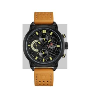 Naviforce NF9068L Brown B/Y/BN Men’s Luxury Unique Waterproof Leather Strap Watch