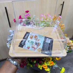 Square Bamboo Food Tray with Acrylic Lid – 23cm
