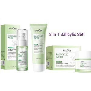 SADOER 3 in 1 Acne Repair Serum+Cream+Cleanser Salicylic Acid 3% Contains Centella Asiatica, Niacinamide and Collagen Salicylic Acid Serum,Salycitic Acid,Salicylic Acid Oil Control Essence Serum for All Skin SHRINK PORES ACNE DISPEL