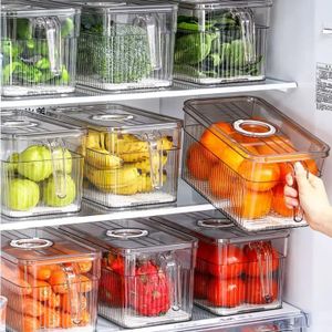 2 pcs Transparent with Handle Kitchen Storage Organizer Box Basket Fruit Vegetable Food Refrigerator Frozen Storage Organizer Container