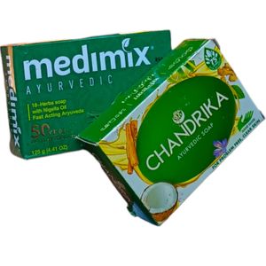 Medimix 18-Herbs + Chandrika Ayurvedic Soaps FOR PROBLEM FREE CLEAR SKIN ACNE PIMPLES SPOTS jm