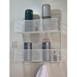2 layer  wall-mounted  bathroom shelf shower shampoo rack with hooks 