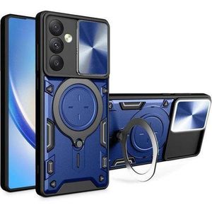 Samsung Galaxy A57 5G Blue Case cover with Ring Holder Kickstand & Camera Lens Slide Protector Cover, Military Grade Hard Armour Shockproof Rugged Phone Case